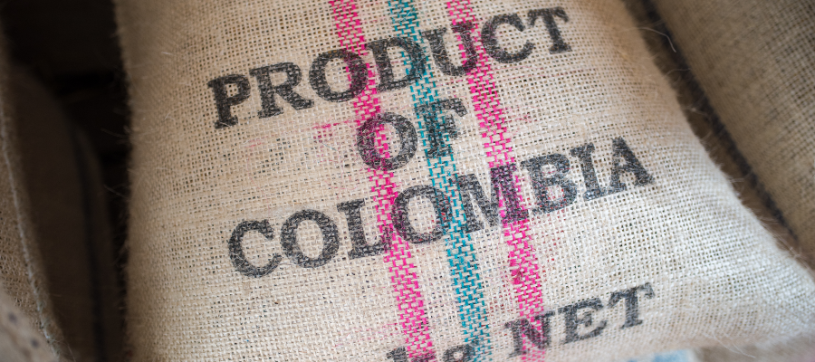 Coffee bag with PRODUCT OF COLOMBIA labeling